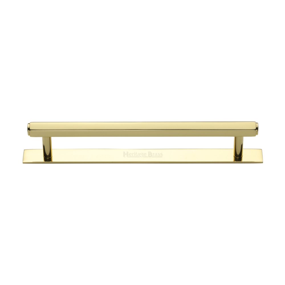 This is an image of a Heritage Brass - Cabinet Pull Hexagonal Design with Plate 160mm CTC Polished Brass F, pl4422-160-pb that is available to order from Trade Door Handles in Kendal.