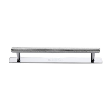 This is an image of a Heritage Brass - Cabinet Pull Knurled Design with Plate 160mm CTC Polished Chrome Fi, pl4458-160-pc that is available to order from Trade Door Handles in Kendal.