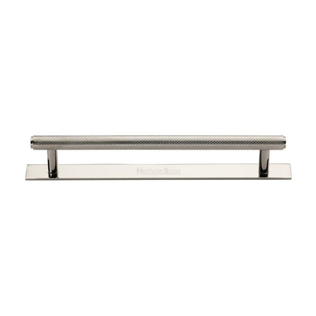 This is an image of a Heritage Brass - Cabinet Pull Knurled Design with Plate 160mm CTC Polished Nickel Fi, pl4458-160-pnf that is available to order from Trade Door Handles in Kendal.