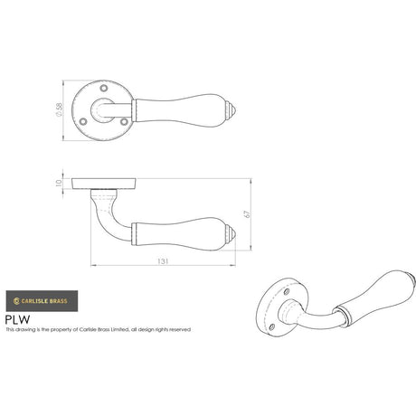 This image is a line drwaing of a Carlisle Brass - Porcelain Lever on Round Rose Plain White - Plain White/Polishe available to order from Trade Door Handles in Kendal