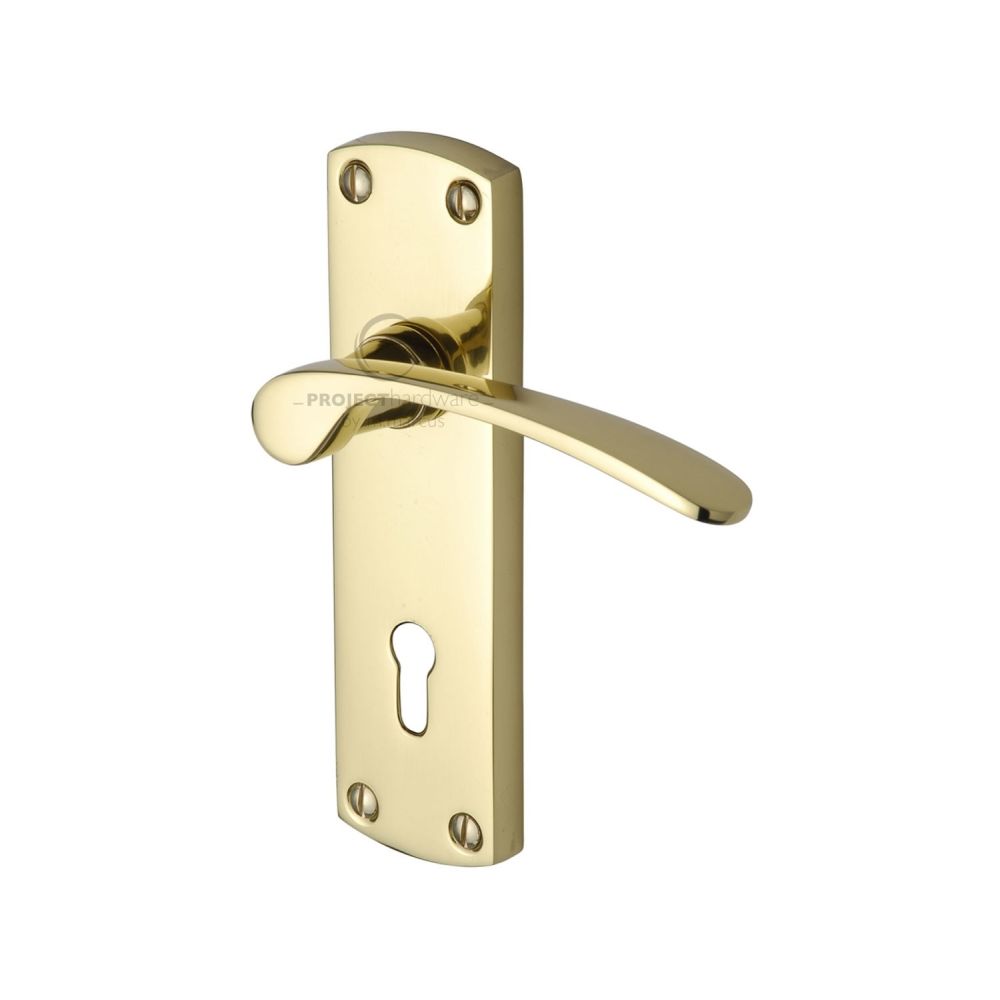 This is an image of a Project Hardware - Door Handle Lever Lock Luca Design Polished Brass Finish, pr400-pb that is available to order from Trade Door Handles in Kendal.