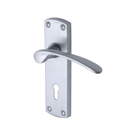 This is an image of a Project Hardware - Door Handle Lever Lock Luca Design Satin Chrome Finish, pr400-sc that is available to order from Trade Door Handles in Kendal.