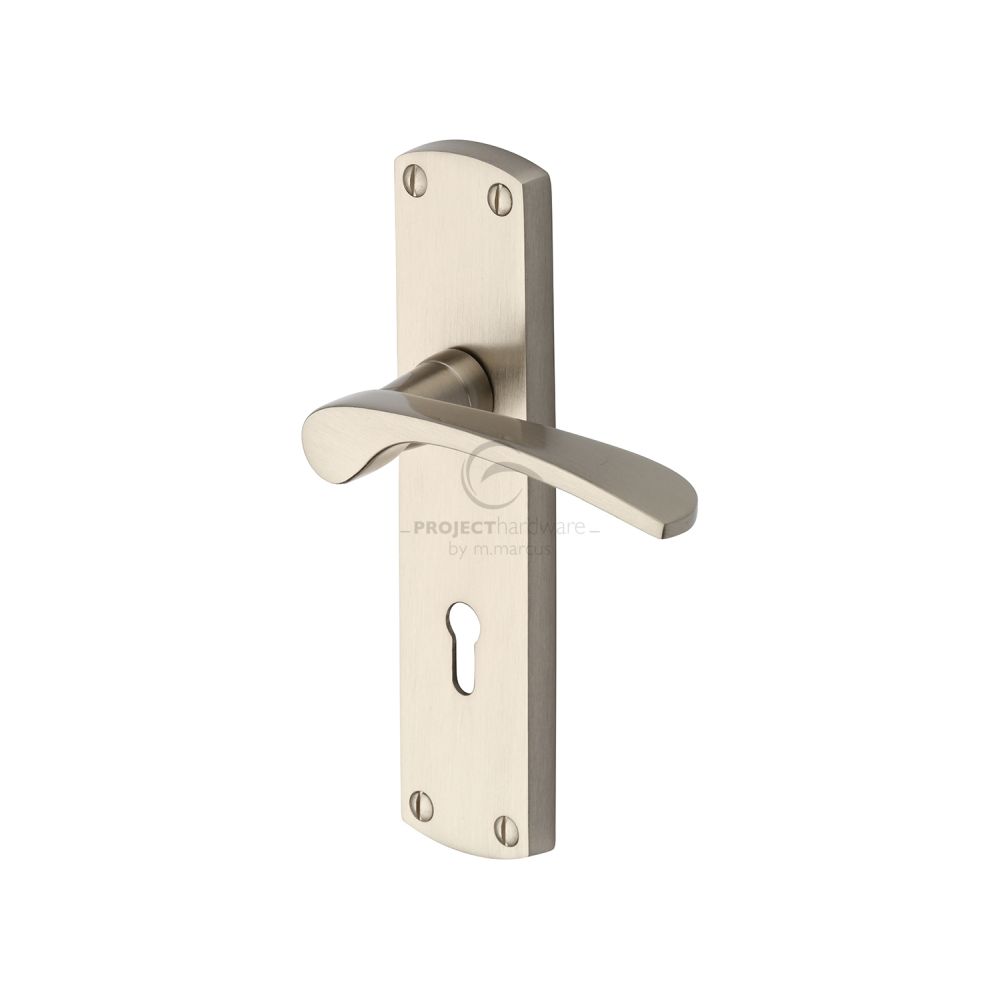 This is an image of a Project Hardware - Door Handle Lever Lock Luca Design Satin Nickel Finish, pr400-sn that is available to order from Trade Door Handles in Kendal.