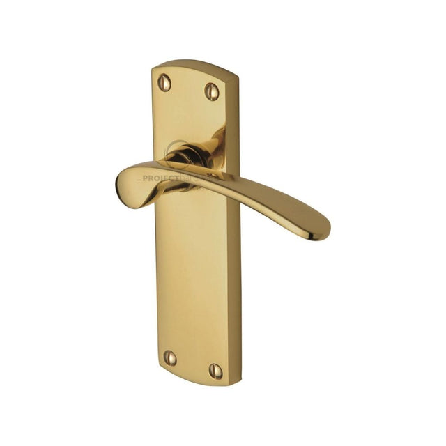 This is an image of a Project Hardware - Door Handle Lever Latch Luca Design Polished Brass Finish, pr410-pb that is available to order from Trade Door Handles in Kendal.