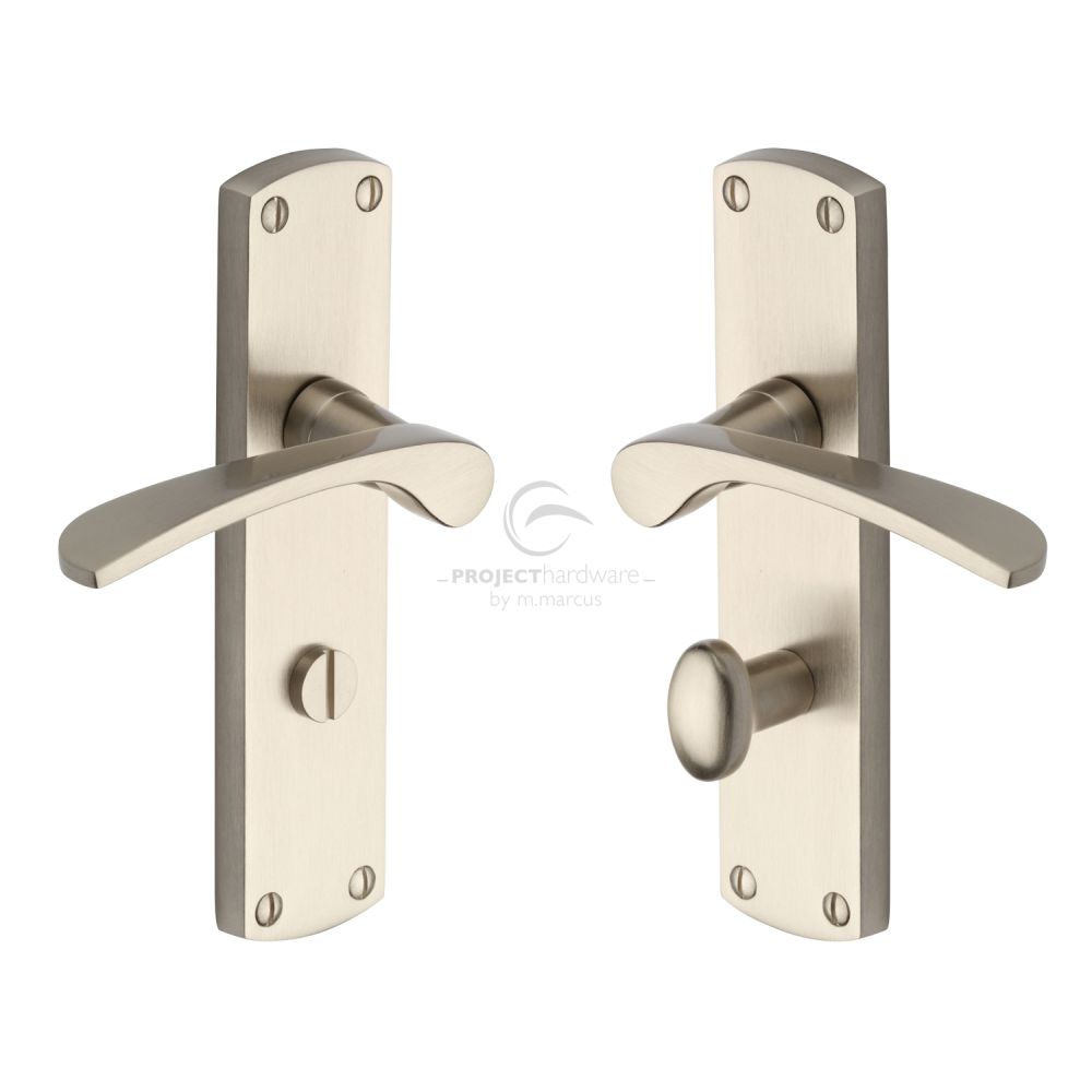 High quality image of Project Hardware - Door Handle for Bathroom Luca Design Satin Nickel Finish | Sku. pr420-sn | Trade Door Handles, Kendal.