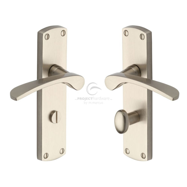 This is an image of a Project Hardware - Door Handle for Bathroom Luca Design Satin Nickel Finish, pr420-sn that is available to order from Trade Door Handles in Kendal.