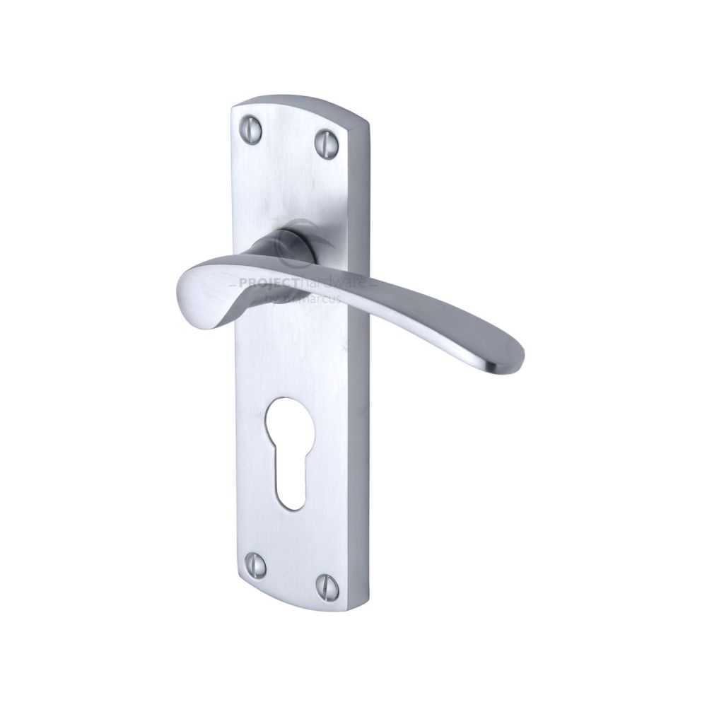 This is an image of a Project Hardware - Door Handle for Euro Profile Plate Luca Design Satin Chrome Fi, pr448-sc that is available to order from Trade Door Handles in Kendal.