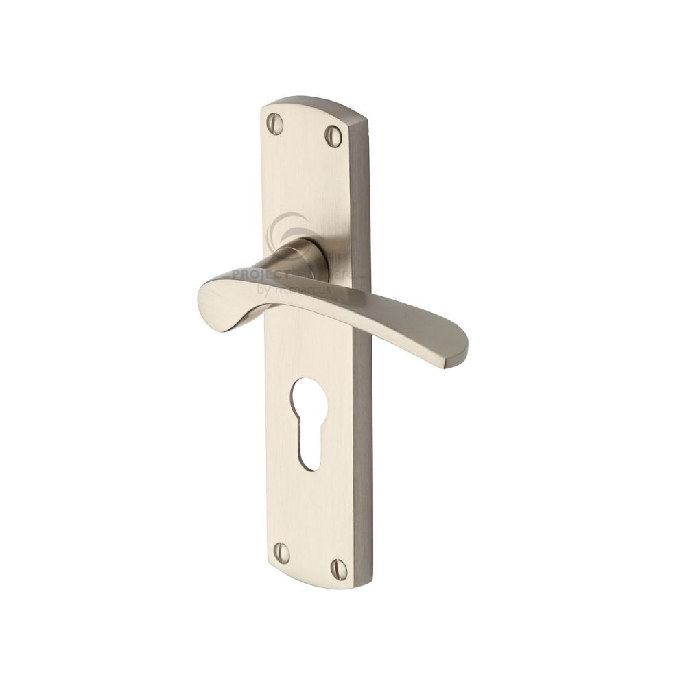 This is an image of a Project Hardware - Door Handle for Euro Profile Plate Luca Design Satin Nickel Fi, pr448-sn that is available to order from Trade Door Handles in Kendal.