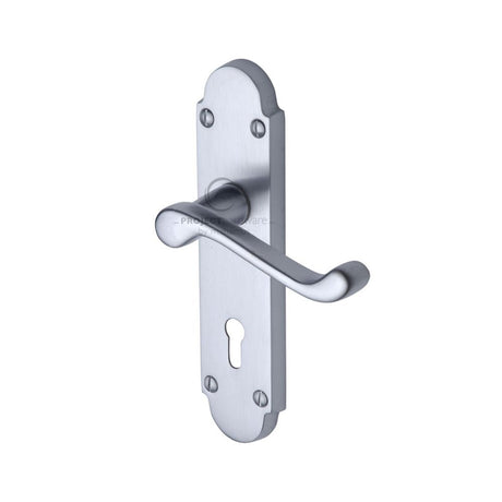 This is an image of a Project Hardware - Door Handle Lever Lock Milton Design Satin Chrome Finish, pr500-sc that is available to order from Trade Door Handles in Kendal.