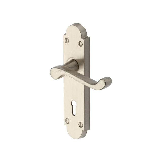 This is an image of a Project Hardware - Door Handle Lever Lock Milton Design Satin Nickel Finish, pr500-sn that is available to order from Trade Door Handles in Kendal.