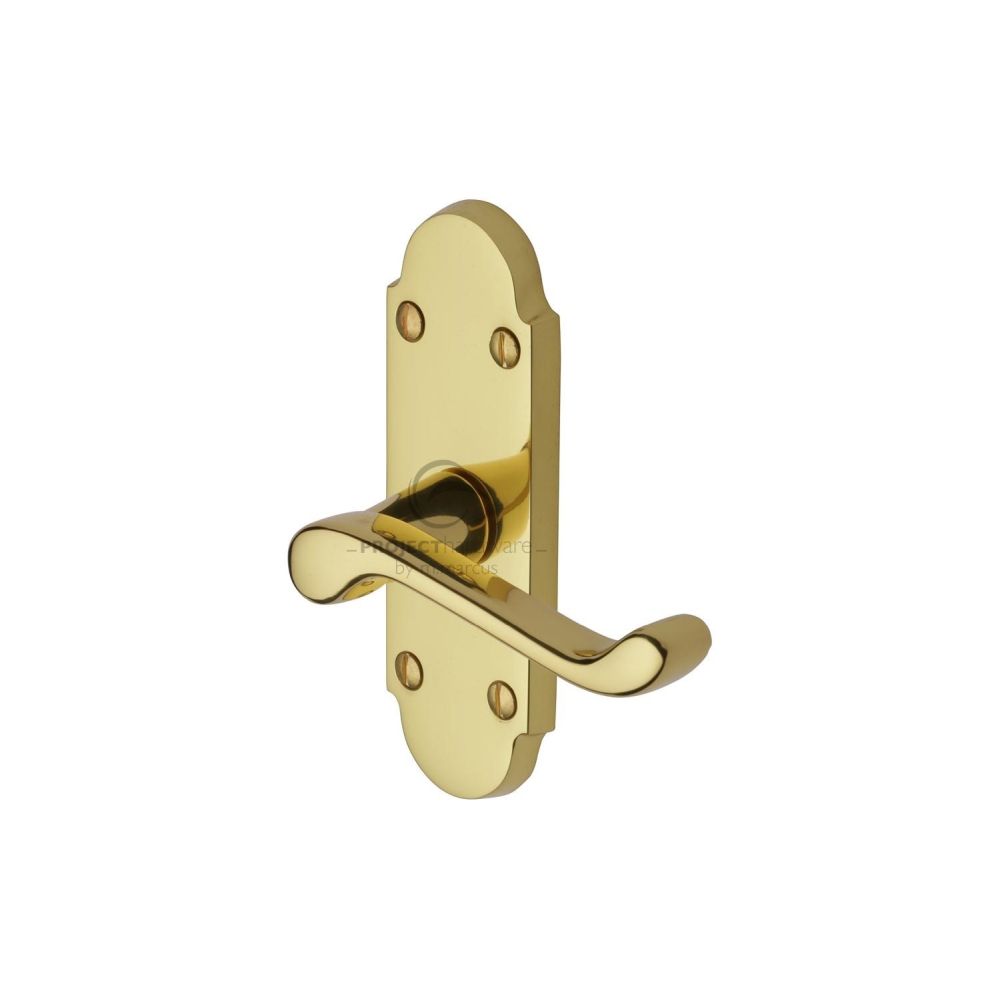 This is an image of a Project Hardware - Door Handle Lever Latch Milton Short Design Polished Brass Finish, pr505-pb that is available to order from Trade Door Handles in Kendal.