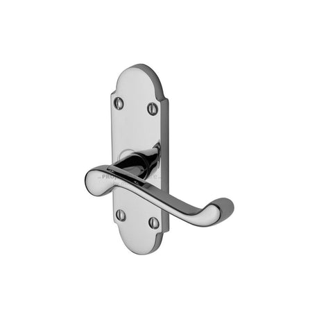 This is an image of a Project Hardware - Door Handle Lever Latch Milton Short Design Polished Chrome Finis, pr505-pc that is available to order from Trade Door Handles in Kendal.