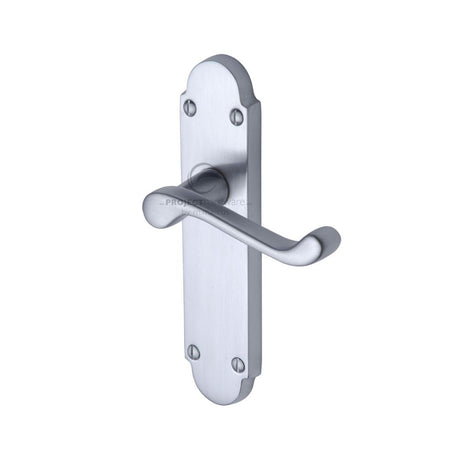 This is an image of a Project Hardware - Door Handle Lever Latch Milton Design Satin Chrome Finish, pr510-sc that is available to order from Trade Door Handles in Kendal.