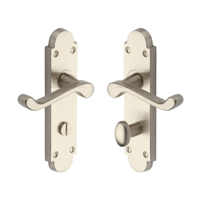 This is an image of a Project Hardware - Door Handle for Bathroom Milton Design Satin Nickel Finish, pr520-sn that is available to order from Trade Door Handles in Kendal.