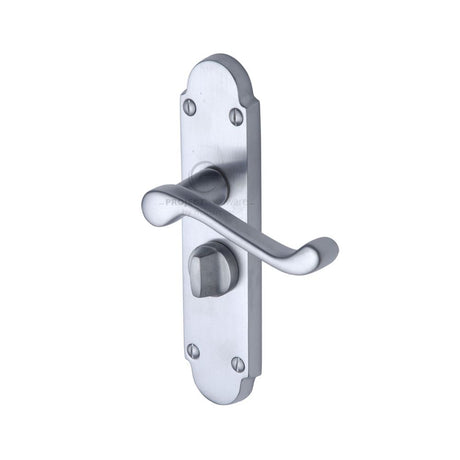 This is an image of a Project Hardware - Door Handle for Privacy Set Milton Short Design Satin Chrome F, pr525-sc that is available to order from Trade Door Handles in Kendal.