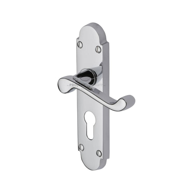 This is an image of a Project Hardware - Door Handle for Euro Profile Plate Milton Design Polished Chrome, pr548-pc that is available to order from Trade Door Handles in Kendal.