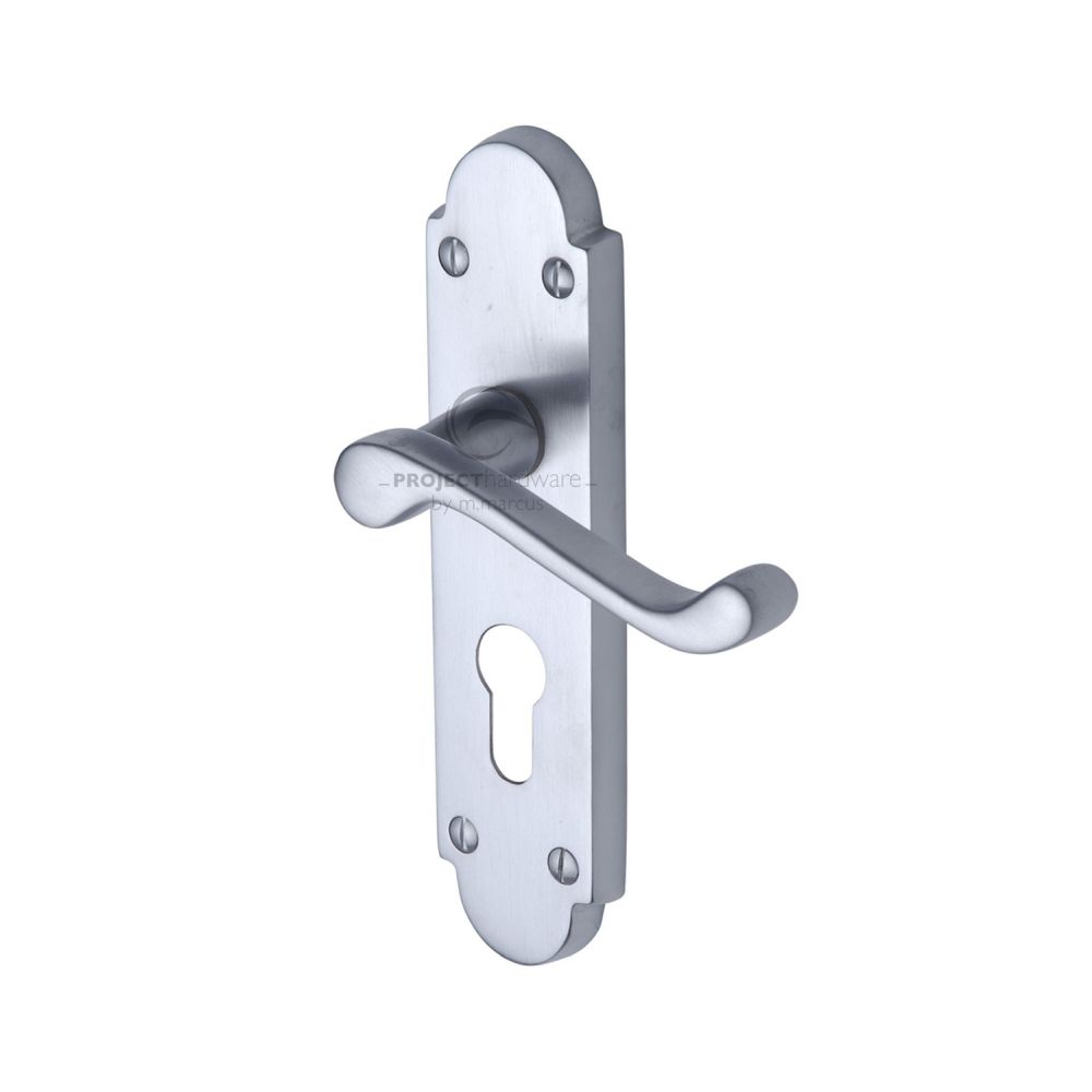 This is an image of a Project Hardware - Door Handle for Euro Profile Plate Milton Design Satin Chrome, pr548-sc that is available to order from Trade Door Handles in Kendal.