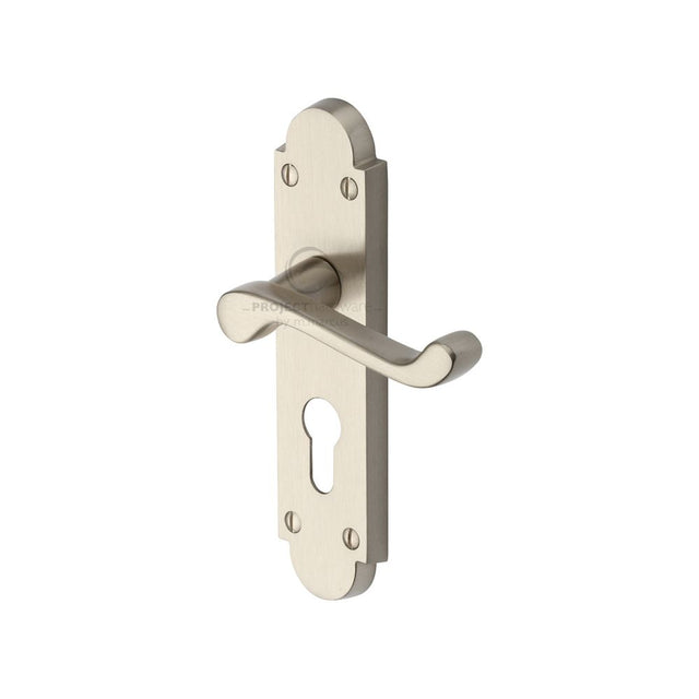 This is an image of a Project Hardware - Door Handle for Euro Profile Plate Milton Design Satin Nickel, pr548-sn that is available to order from Trade Door Handles in Kendal.