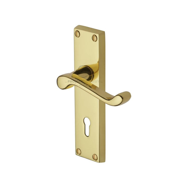 This is an image of a Project Hardware - Door Handle Lever Lock Malvern Design Polished Brass Finish, pr600-pb that is available to order from Trade Door Handles in Kendal.