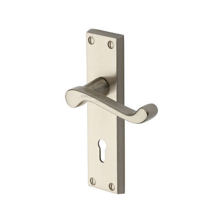 This is an image of a Project Hardware - Door Handle Lever Lock Malvern Design Satin Nickel Finish, pr600-sn that is available to order from Trade Door Handles in Kendal.