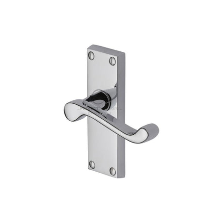 This is an image of a Project Hardware - Door Handle Lever Latch Malvern Short Design Polished Chrome Fini, pr610-pc that is available to order from Trade Door Handles in Kendal.