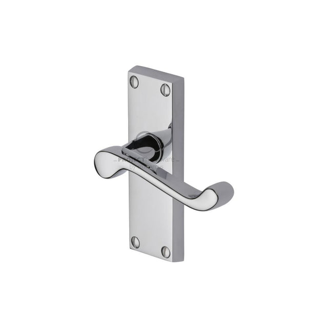 This is an image of a Project Hardware - Door Handle Lever Latch Malvern Short Design Polished Chrome Fini, pr610-pc that is available to order from Trade Door Handles in Kendal.