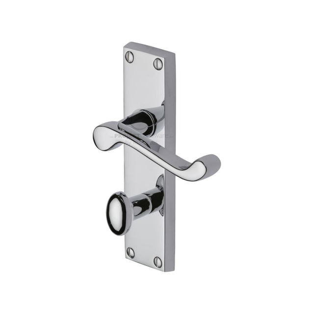 This is an image of a Project Hardware - Door Handle for Bathroom Malvern Design Polished Chrome Finish, pr620-pc that is available to order from Trade Door Handles in Kendal.