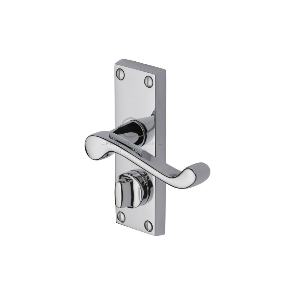 This is an image of a Project Hardware - Door Handle for Privacy Set Malvern Short Design Polished Chrome, pr625-pc that is available to order from Trade Door Handles in Kendal.