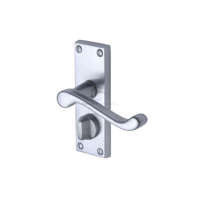 This is an image of a Project Hardware - Door Handle for Privacy Set Malvern Short Design Satin Chrome, pr625-sc that is available to order from Trade Door Handles in Kendal.