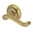 This is an image of a Project Hardware - Door Handle Lever Latch on Round Rose Malvern Design Polished Bra, pr630-pb that is available to order from Trade Door Handles in Kendal.