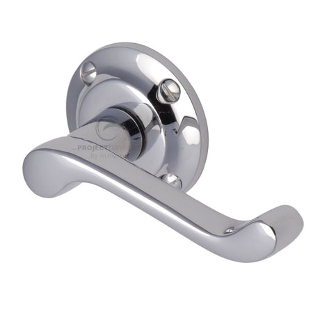 This is an image of a Project Hardware - Door Handle Lever Latch on Round Rose Malvern Design Polished Chr, pr630-pc that is available to order from Trade Door Handles in Kendal.