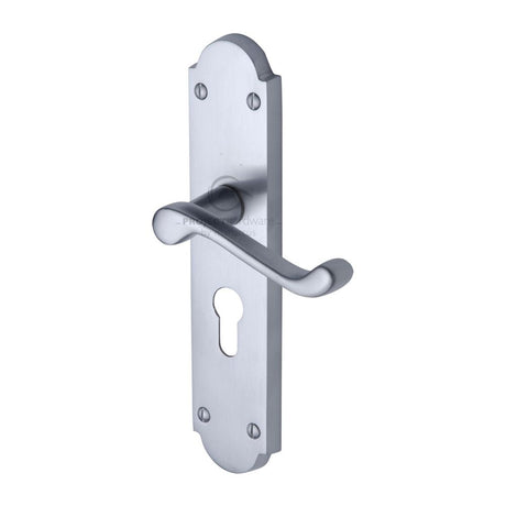 This is an image of a Project Hardware - Door Handle for Euro Profile Plate Kensington Design Satin Chr, pr7048-sc that is available to order from Trade Door Handles in Kendal.