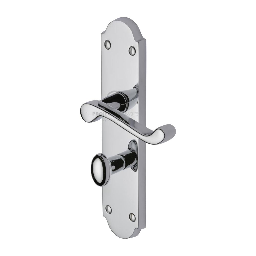 This is an image of a Project Hardware - Door Handle for Bathroom Kensington Design Polished Chrome Finish, pr7088-pc that is available to order from Trade Door Handles in Kendal.