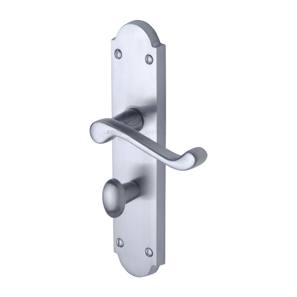 This is an image of a Project Hardware - Door Handle for Bathroom Kensington Design Satin Chrome Finish, pr7088-sc that is available to order from Trade Door Handles in Kendal.