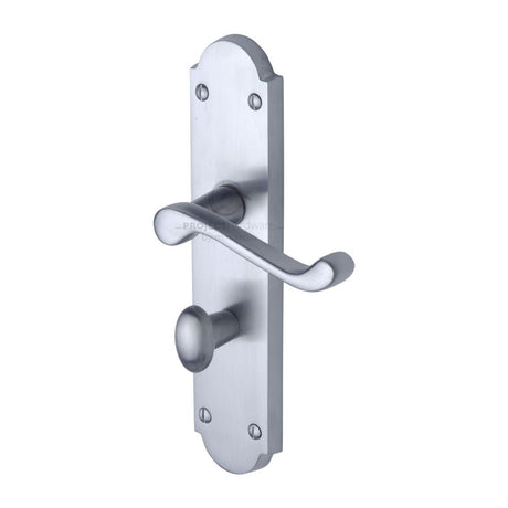 This is an image of a Project Hardware - Door Handle for Bathroom Kensington Design Satin Chrome Finish, pr7088-sc that is available to order from Trade Door Handles in Kendal.