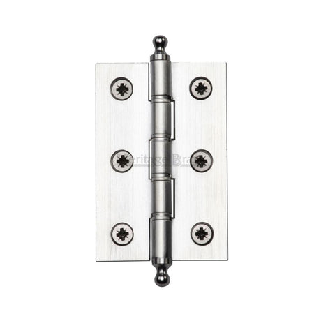 This is an image of a Heritage Brass - 3" x 2" Hinge with Finial Satin Chrome Finish, pr88-246-sc that is available to order from Trade Door Handles in Kendal.