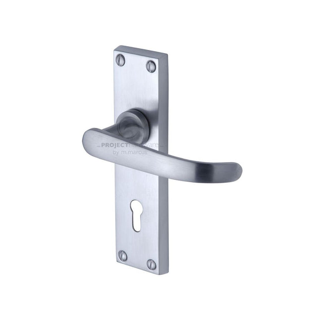 This is an image of a Project Hardware - Door Handle Lever Lock Avon Design Satin Chrome Finish, pr900-sc that is available to order from Trade Door Handles in Kendal.