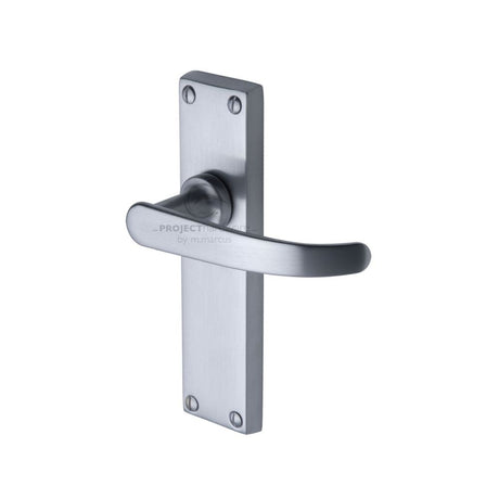 This is an image of a Project Hardware - Door Handle Lever Latch Avon Design Satin Chrome Finish, pr905-sc that is available to order from Trade Door Handles in Kendal.