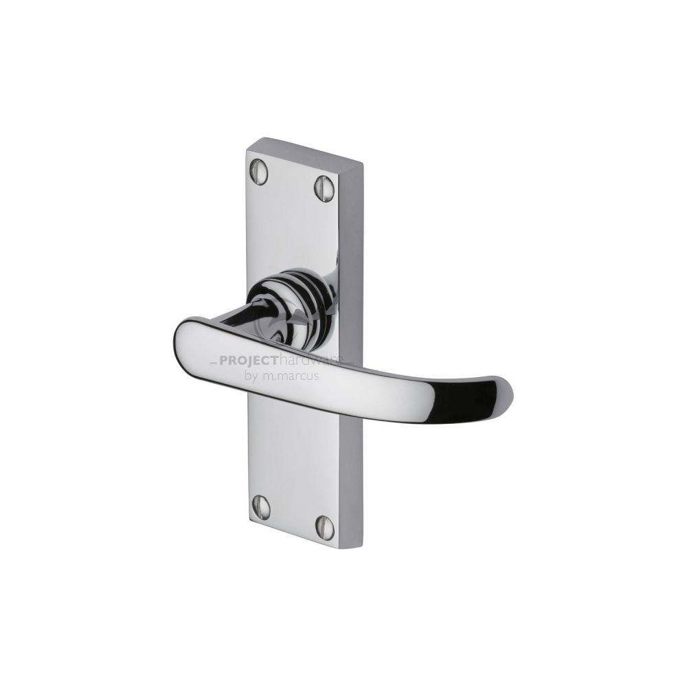 This is an image of a Project Hardware - Door Handle Lever Latch Avon Short Design Polished Chrome Finish, pr910-pc that is available to order from Trade Door Handles in Kendal.