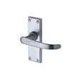 This is an image of a Project Hardware - Door Handle Lever Latch Avon Short Design Satin Chrome Finish, pr910-sc that is available to order from Trade Door Handles in Kendal.