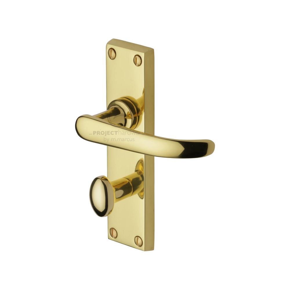 This is an image of a Project Hardware - Door Handle for Bathroom Avon Design Polished Brass Finish, pr920-pb that is available to order from Trade Door Handles in Kendal.