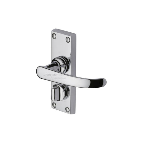 This is an image of a Project Hardware - Door Handle for Privacy Set Avon Short Design Polished Chrome Fin, pr925-pc that is available to order from Trade Door Handles in Kendal.