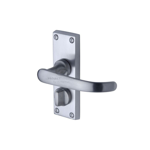 This is an image of a Project Hardware - Door Handle for Privacy Set Avon Short Design Satin Chrome Fin, pr925-sc that is available to order from Trade Door Handles in Kendal.