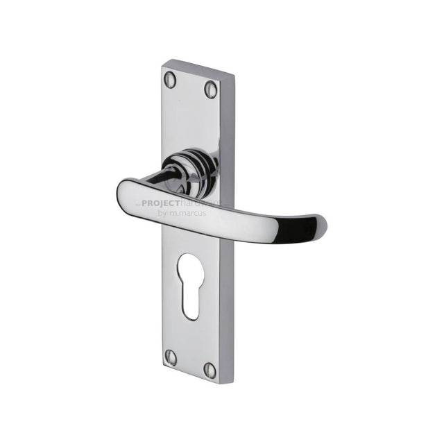 This is an image of a Project Hardware - Door Handle for Euro Profile Plate Avon Design Polished Chrome Fi, pr927-pc that is available to order from Trade Door Handles in Kendal.