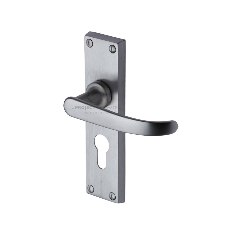 This is an image of a Project Hardware - Door Handle for Euro Profile Plate Avon Design Satin Chrome Fi, pr927-sc that is available to order from Trade Door Handles in Kendal.