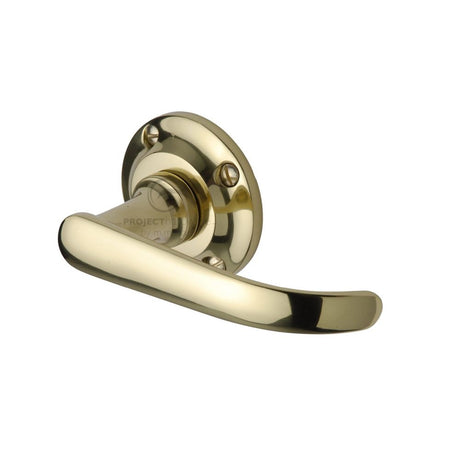 This is an image of a Project Hardware - Door Handle Lever Latch on Round Rose Avon Design Polished Brass, pr930-pb that is available to order from Trade Door Handles in Kendal.