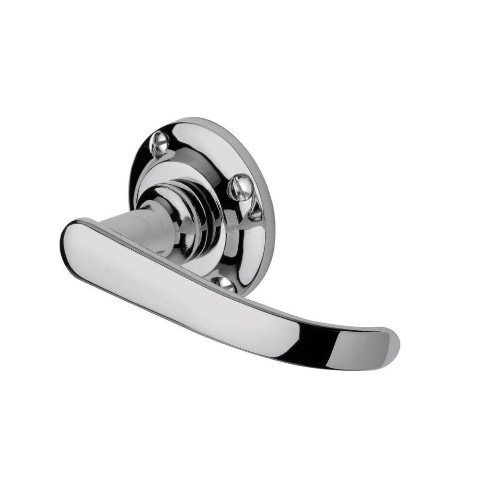 This is an image of a Project Hardware - Door Handle Lever Latch on Round Rose Avon Design Polished Chrome, pr930-pc that is available to order from Trade Door Handles in Kendal.