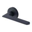 This is an image of a Heritage Brass - Door Handle Lever Latch on Round Rose Pyramid Design Matt Black, pyd3535-bkmt that is available to order from Trade Door Handles in Kendal.