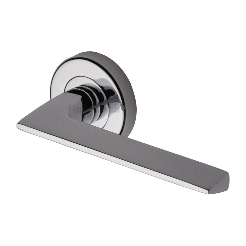 This is an image of a Heritage Brass - Door Handle Lever Latch on Round Rose Pyramid Design Polished Chrom, pyd3535-pc that is available to order from Trade Door Handles in Kendal.