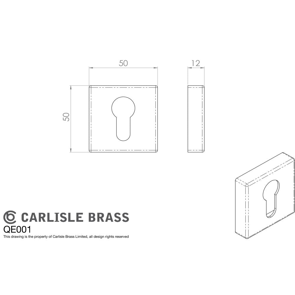 This image is a line drwaing of a Manital - Square Euro Profile Escutcheon - Satin Chrome available to order from Trade Door Handles in Kendal